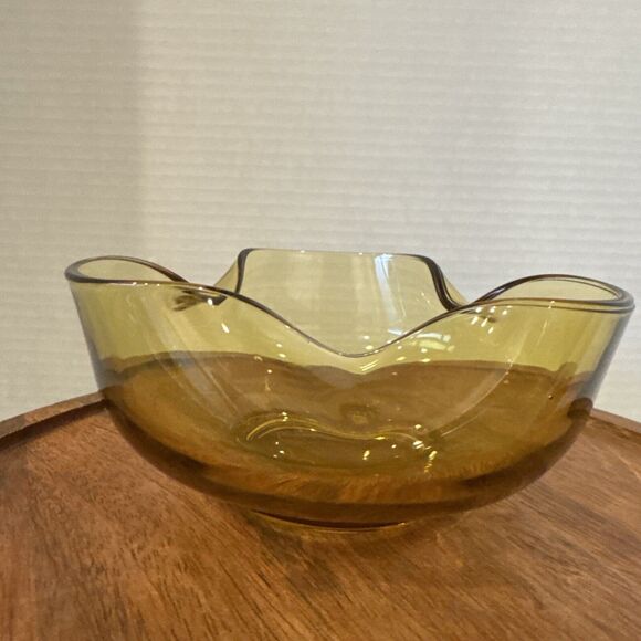 Vintage Amber Glass Folded Edge Dip Bowl MCM Midcentury Modern - Picture 4 of 9